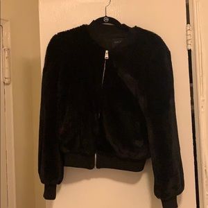 Faux fur bomber zip-up jacket